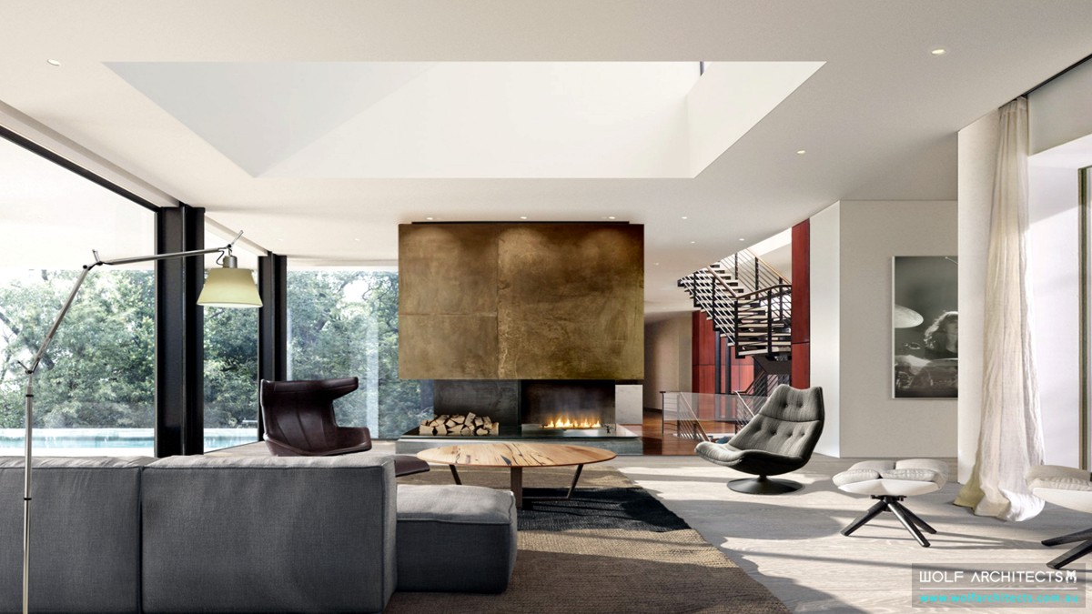 two rock mansion family living room by Wolf-Architects