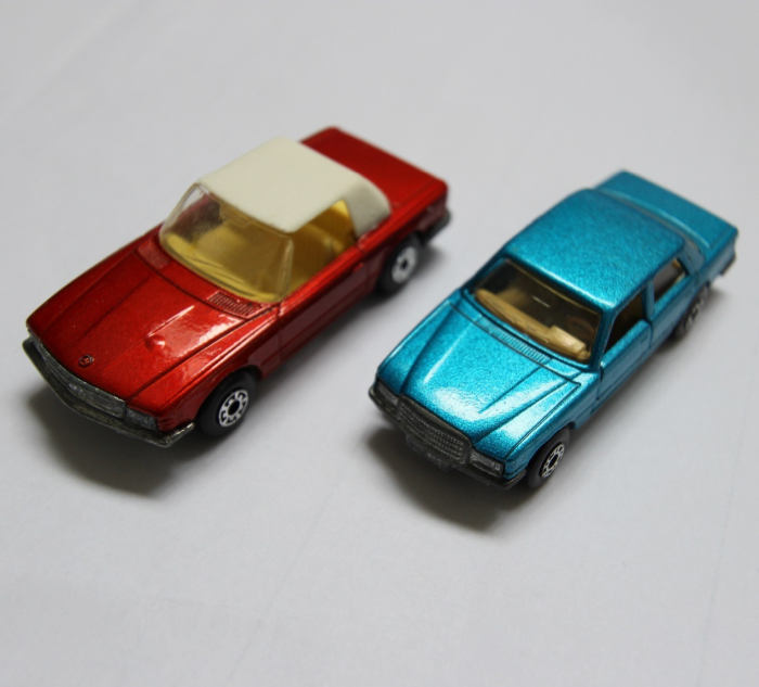 two matchbox Mercedes Benz cars from the 70s